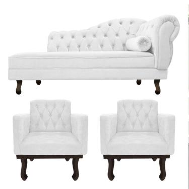 Imagem de Kit Diva Recamier Diana 120cm Lado Esquerdo E 2 Poltronas Classic Corano Adj Decor Branco