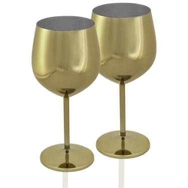 Imagem de FXKS Conjunto de 2 taças de vinho de aço inoxidável douradas, taças de vinho de metal inquebráveis de 425 g, taças de vinho portáteis de aço inoxidável, adequadas para dia dos namorados, ao ar livre