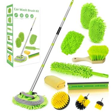 Imagem de Escova de lavagem de carro de 157,5 cm com cabo longo chenille microfibra para lavagem de carro luva de esfregão escova de roda kit de limpeza de carro para-brisa janela rodo espanador de carro luvas