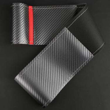 Imagem de Capa para volante, fibra de carbono fosca e couro de microfibra, costura em envoltório, ajuste universal para carros e caminhões, prata