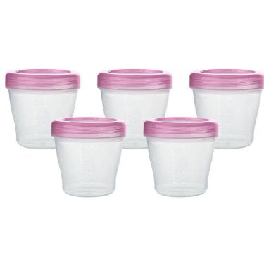 Imagem de Kit 5 Potes Para Papinhas e Leite Materno Rosa 150ml Kababy