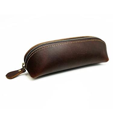 Imagem de craoopii Leather Pencil Case Pencil Bag Pouch With Zipper Pen Holders Handmade Genuine Leather For Men Women Businessmen And Artists Home Work Office. (Deep coffee)