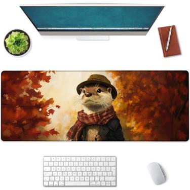Imagem de Mounidso Tapete de rato grande de lontra de outono, tapete de rato para jogos, base de borracha antiderrapante, acessórios de escritório, tapete de mesa, tapetes de rato de animais para escola