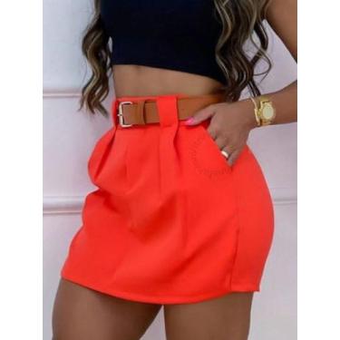 Imagem de A-Lows A&L Short Saia Alfaiataria Social Cintura Alta, Laranja, G