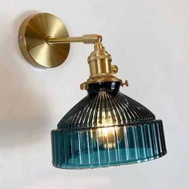 Imagem de Luminária de parede de cabeceira estilo nórdico, estilo latão, com base simples, estilo macaron, criativa, para sala de estar, bar, cozinha, corredor, estudo, sala de jantar (azul)