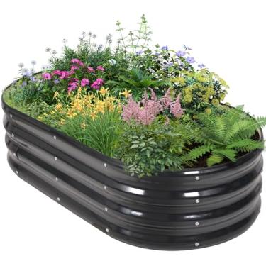 Imagem de BIRDSINYARD Canteiro elevado galvanizado para jardim ao ar livre - Canteiros elevados para jardinagem de 4 × 2 × 1 pés | Caixa oval de metal para jardim com bordas de segurança e luvas para vegetais