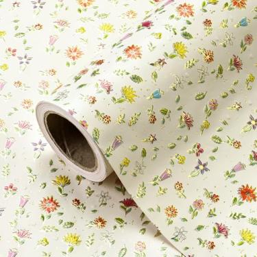 Imagem de WRAPAHOLIC Rolo de papel de embrulho de flores silvestres 3D Kraft - Mini rolo - 43 cm x 40 cm - Papel de embrulho floral elegante com relevo, perfeito para casamento, aniversário, chá de panela