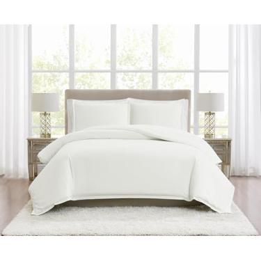 Imagem de Borghese Roma Conjunto de edredom Queen branco de algodão percal 400 fios, tema sólido, para homens e mulheres, certificado de confiança Oeko-TEX