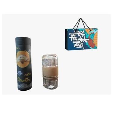 Imagem de Kit Garrafa Térmica Aço Inox  Copos De Vidros para Chá, Café, Verde e 