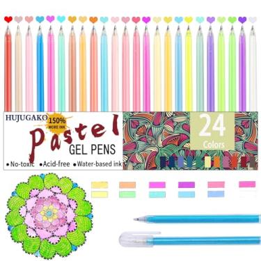 Imagem de HUJUGAKO Canetas de gel pastel, conjuntos de 24 canetas de gel coloridas com 150% mais tinta para adultos, livros de colorir em papel preto, desenho, rabiscos, artesanato, álbuns de recortes, diário
