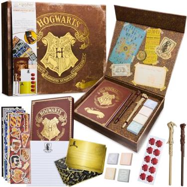 Imagem de HARRY POTTER Conjunto de papelaria, papel de escrita, caderno, caneta de varinha, adesivos, envelopes, ideia de presente para meninas e meninos + caixa de lembrança