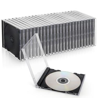 Imagem de Acshio 25 caixas transparentes para CD Jewel Cases, caixa de armazenamento de CD único padrão de 10,4 mm com bandeja preta montada, capas protetoras de discos de plástico para organização de coleção