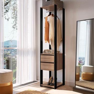 Imagem de Guarda-Roupa Closet Merlin com Cabideiro 2 GV Preto e Montana 183x40 c