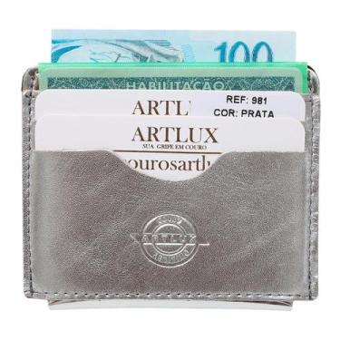 Imagem de Carteira Slim Porta Cartões e CNH Artlux em Couro 981, Prata liso