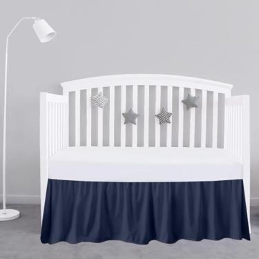 Imagem de Saia para cama de berço azul marinho 71 cm x 132 cm com 35,5 cm de altura - Saia de berço com babados e cantos divididos - Saia de cama macia para berçário padrão para bebês meninos ou meninas