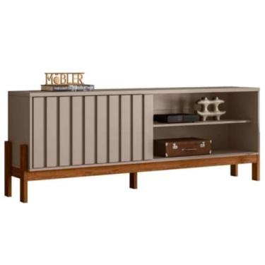 Imagem de Mobler Rack Bancada para TV até 75 Polegadas, Aurora 1.8, Madeira com Base Marrom (Grigio Fosco/Cinamomo Mel)