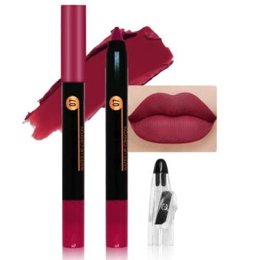 Imagem de JUAAZIN Batom Roxo Vermelho Fosco Com Lápis Delineador Labial, Hidratante E Suave Apontador De Lápis, Ideal Para Mulheres, À Prova Manchas D'Água, 07#
