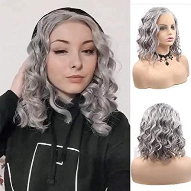 Imagem de Karissa Hair Peruca De Renda Frontal Cinza Para Mulheres, Curta, Cacheada E Ondulada, Com Linha Capilar Natural, Cabelo Sintético Realista Ondas Praia, Fibra Resistente Ao Calor, Substituição Cospla