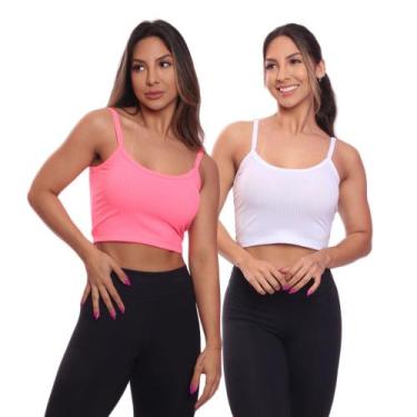 Imagem de Kit 2 Top Cropped Alcinha Canelado Feminino Lisa Básica - Brás e Cia, 