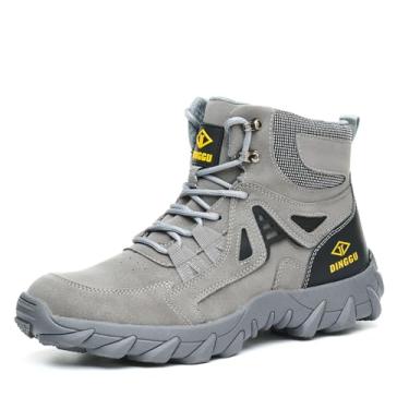 Imagem de DINGGU Botas Com Biqueira De Aço Para Segurança No Trabalho, Confortáveis E Indestrutíveis, Calçados Industriais Construção Masculinos, Cinza Composto, 7,5