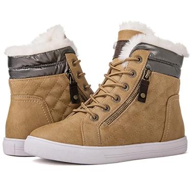 Imagem de GLOBALWIN Tênis Plataforma Femininos Antiderrapantes Para Atividades Ao Ar Livre, Caminhada Na Neve, Inverno, Botas De Cano Curto Peludas Mulheres 21Yy02 Cáqui 1 9M