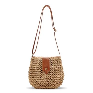 Imagem de Bototack Pequena bolsa transversal de palha feminina boho feita à mão bolsa de praia de verão bolsa de ombro para férias, Caqui, 8 Inches, small