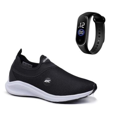 Imagem de Tênis Ortopédico Unissex Tipo Meia Ascension + Relógio Digital Fino | Calce Fácil, Leve, Confortável – Ideal para Caminhada, Academia e Uso Diário (Preto e Branco, BR, Adulto, Numérico, 43)