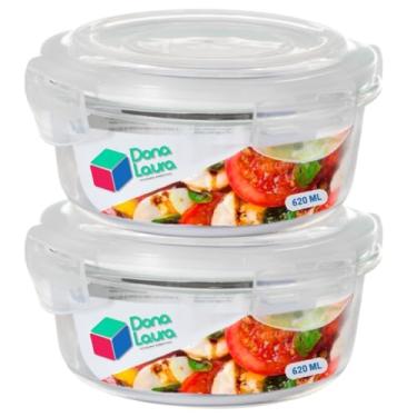 Imagem de Kit 2 Potes de Vidro Hermético 620ML Redondo Cor Sortida Marmitas Dona Laura