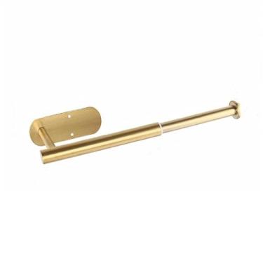 Imagem de Suporte retrátil para papel higiênico de parede, suporte para rolo de papel higiênico, cabideiro multifuncional para toalhas de banheiro, dourado, 01