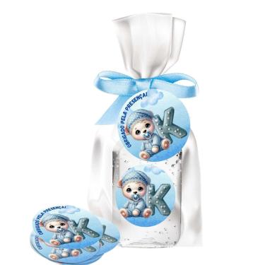 Imagem de kit 25 Lembrancinhas Alcool Gel Ursinho Azul Maternidade e Chá De Bebê