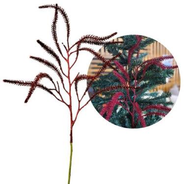 Imagem de Galho Decorativo Natal Pinheiro Glitter Vermelho Luxo 43cm - Bela Flor