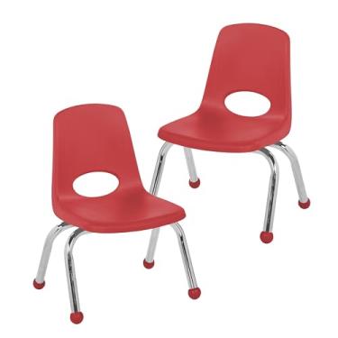 Imagem de Cadeira escolar empilhável de 25,4 cm, assento de estudante empilhável com pernas de aço cromado e deslizadores esféricos; para pré-escola, sala de aula ou escola em casa - areia (pacote com 2