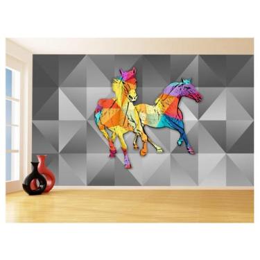 Imagem de Papel De Parede Animais Pop Art Cavalos Cores 3,5M Pxa380 - Você Decor