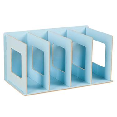 Imagem de Bothyi Estante de mesa de madeira, suporte portátil para arquivos simples, organizador de arquivos multifuncional, suporte para DVD, prateleira de exibição, Azul