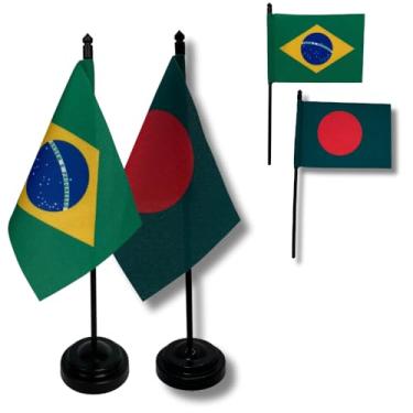 Imagem de Kit Bandeiras de Mesa Brasil e Bangladesh, Base e Haste em Plástico Preto, Tecido Oxford, Uma Face