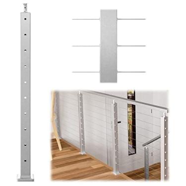 Imagem de Muzata — Poste quadrado para trilhos a cabo 91,44 cm x 5,08 cm, aço inoxidável, acabamento escovado, postes pré-perfurados, montagem de superfície para deque de nível de concreto de madeira, kit invisível PS01 LH4, PT1 PT2