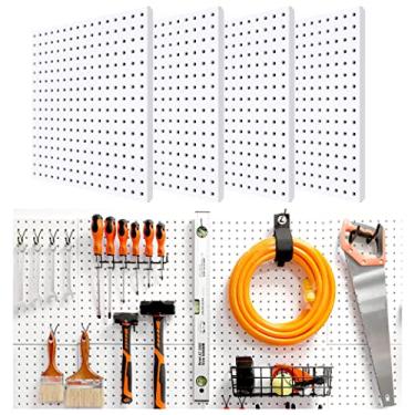 Imagem de HUHOLE White Pegboard Organizer, Metal Pegboard Panels, 32-inch X 32-inch Metal Peg Board for Garage Tool Organization, 4PC