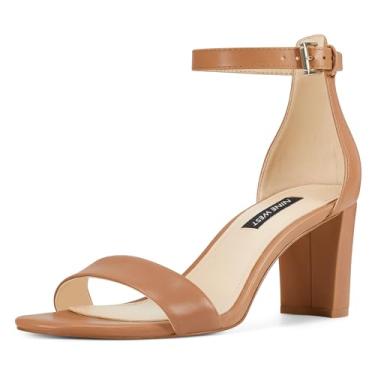 Imagem de Nine West Sandália feminina de salto Pruce, Couro castanho claro 101, 6.5 Wide
