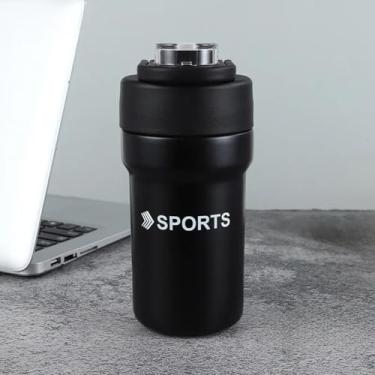 Imagem de Garrafa Térmica 500ml, Aço Inoxidável com Canudo, Tampa Flip, Alça de Transporte, Preto