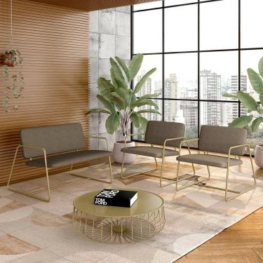 Imagem de Conjunto Namoradeira E Poltronas Sintra Industrial Dourado/capuc - M.a