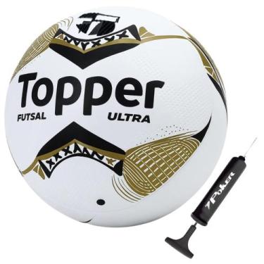 Imagem de Bola de Futsal Topper Ultra Dupla Colagem Salão + Bomba, Preto, Dourad