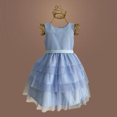 Imagem de Vestido Infantil Tule Glitter com Lastex - Laureh, Azul, 08