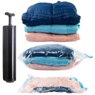 Imagem de Kit 10 sacos a vácuo + bomba de sucção produto super resistente organização economia de espaço