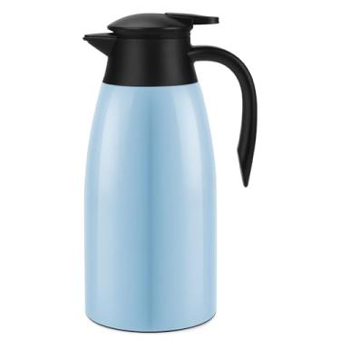 Imagem de Garrafa de café de 1,984 g com isolamento de airpot de aço inoxidável, garrafa térmica a vácuo para café, água quente, chá, bebida quente. Mantenha 12 horas quentes, 24 horas de frio, azul