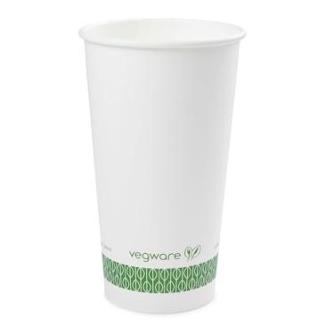 Imagem de Vegware Copos de café descartáveis compostáveis de 590 ml, caixa com 1000, copo de papel quente branco de parede única, forrado, placa sustentável com forro PLA à base de plantas, escolha de tampas da