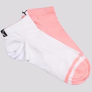 Imagem de Kit Meia Puma Logo Sapatilha 2 Pares Feminina Branca e Rosa, 34-39