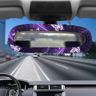 Imagem de Tomeusey Capa de espelhos retrovisores de carro borboleta roxa universal serve na maioria dos automóveis protetor de espelho de janela interior do veículo decoração interna essencial proteja seu espelho retrovisor