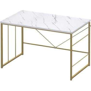 Imagem de Renruirui- Computador Simples E Elegante Imitando Tampo De Mármore Branco Moldura De Metal Dourado Para Penteadeira De Jogo De Escrita De Escritório Doméstico