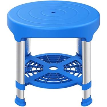 Imagem de Banqueta De Chuveiro Redonda Para Banheiro, Assento De Chuveiro De Altura Ajustável Com Prateleira De Armazenamento, Pés Antiderrapantes Para Idosos E Deficientes, White