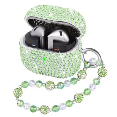 Imagem de Ucharmbead Capa para Samsung Galaxy Buds 3 Pro e Galaxy Buds 3 (2024) Capa para fones de ouvido brilhantes com acessórios brilhantes chaveiro para mulheres meninas - verde